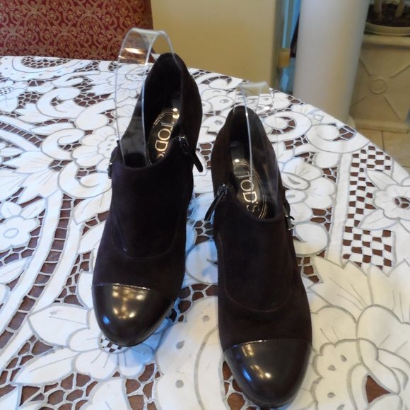Tod's Brown Suede/Patent Leather Ankle Boot 37 - Picture 10 of 16